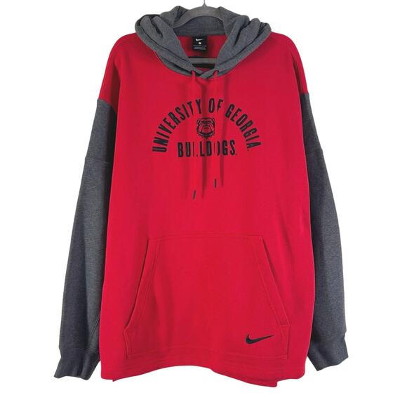 University of Georgia Bulldogs Nike Colorblock Pullover Hoodie Red - Picture 3 of 12